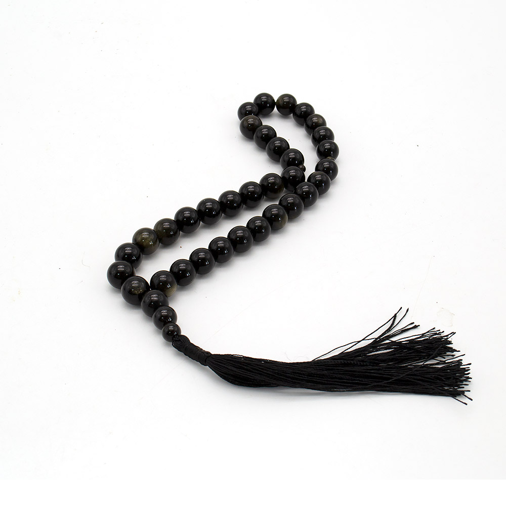 Фото товара четки из обсидиана золотистого 12 мм 33 бусины