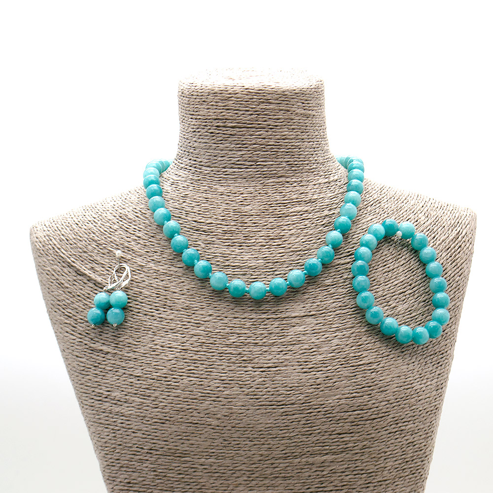 Фото товара бусы,браслет,серьги из кальцита тонированного цвет бирюзовый шар