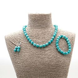 Бусы,браслет,серьги из кальцита тонированного цвет бирюзовый шар