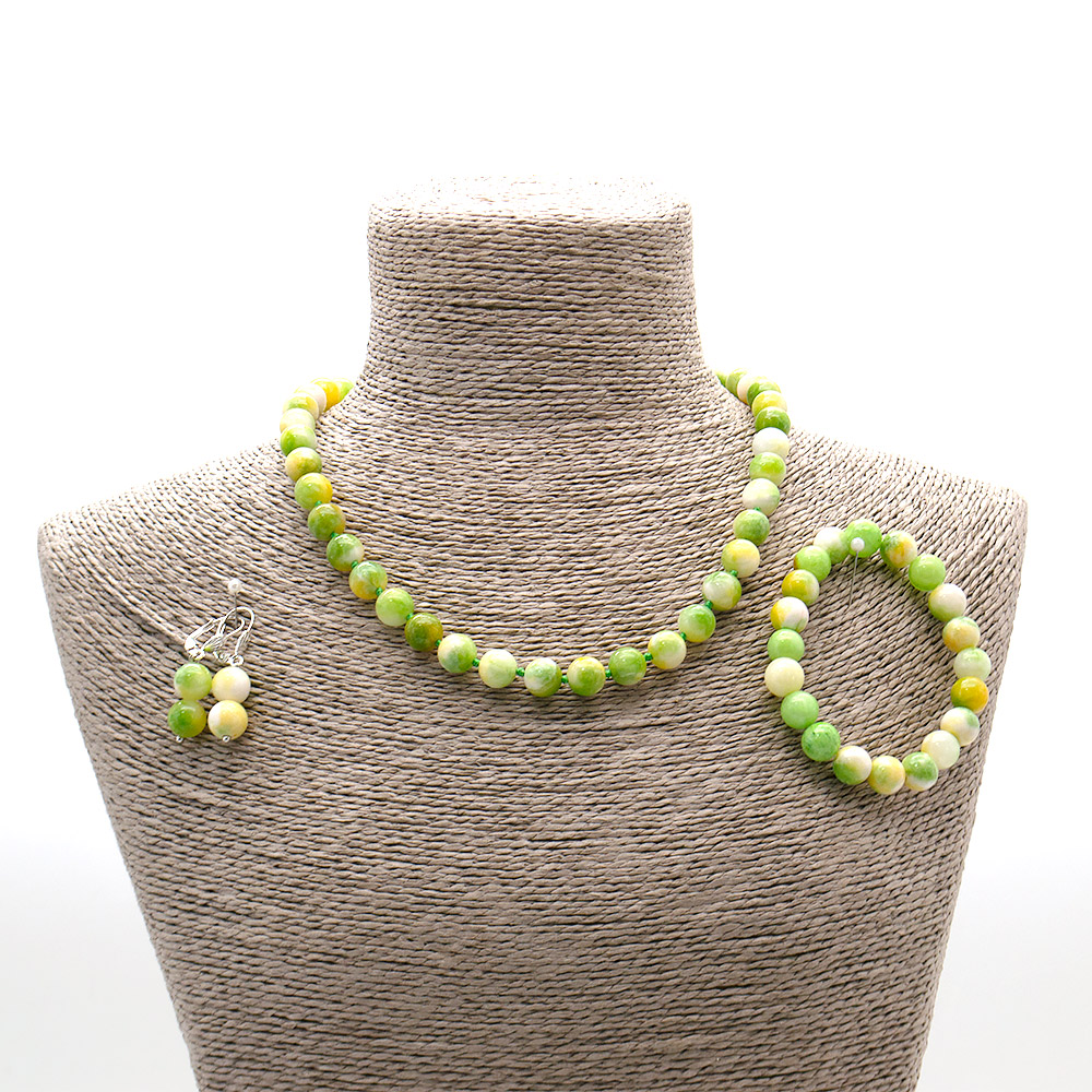 Фото товара бусы,браслет,серьги из кальцита пигментированного зеленого с желтым шар