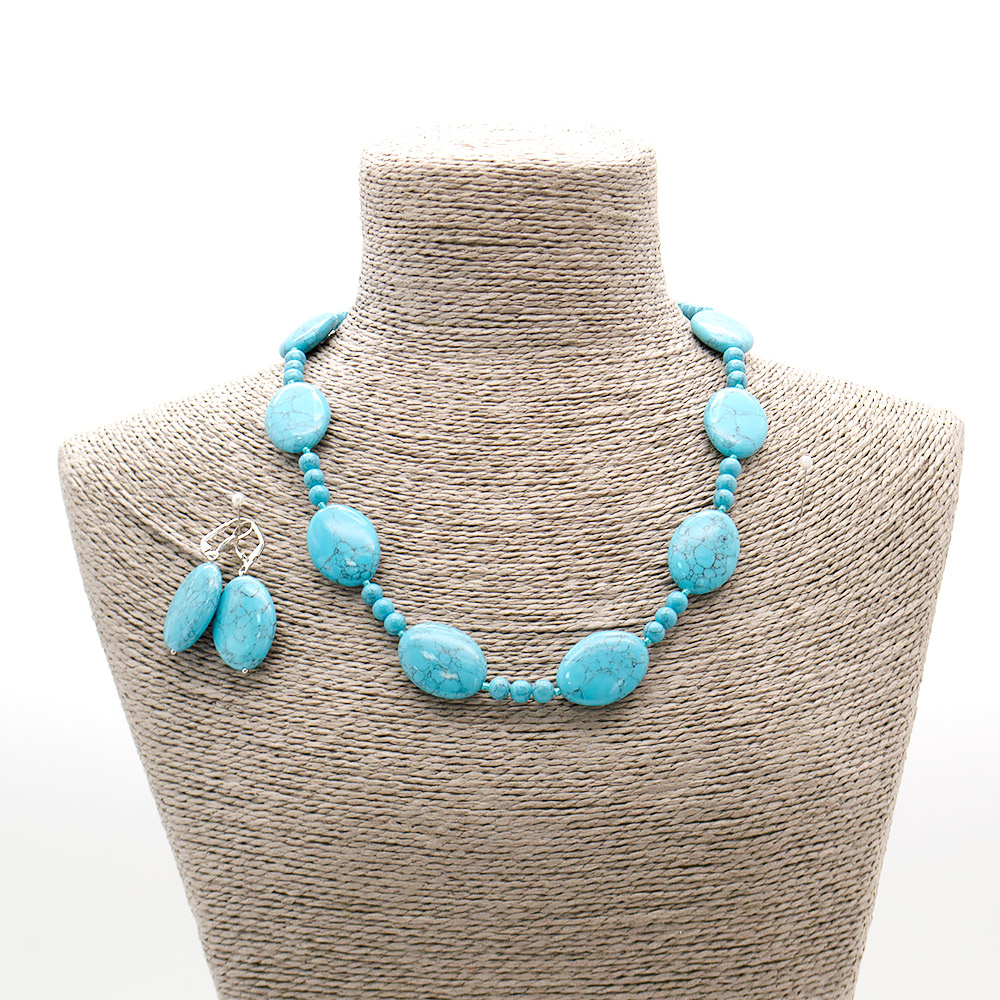 Фото товара бусы,серьги из бирюзы имитации таблетка