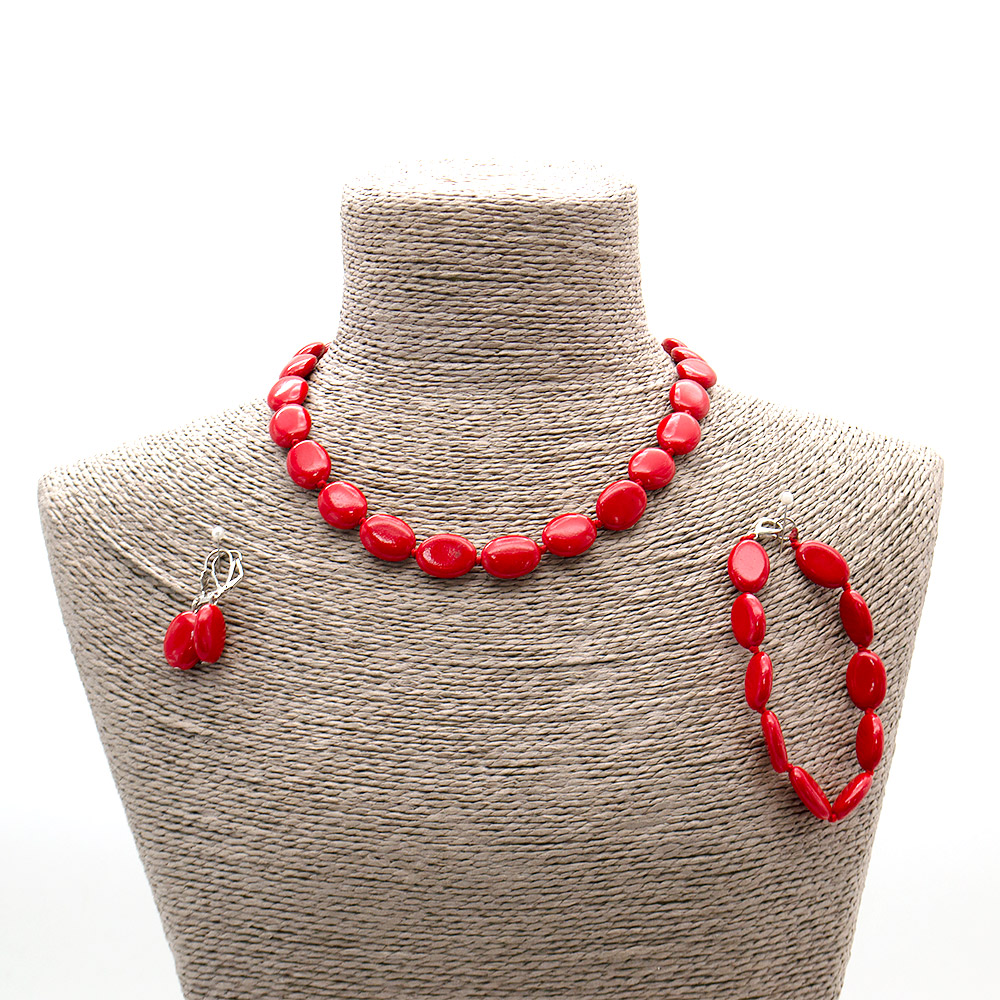 Фото товара бусы,браслет,серьги из коралла имитации таблетка