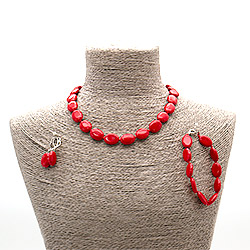 Бусы,браслет,серьги из коралла имитации таблетка