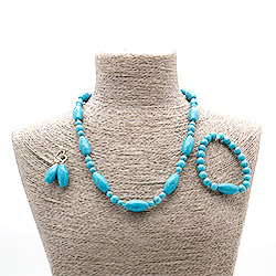 Бусы,браслет,серьги из бирюзы имитации бочонок