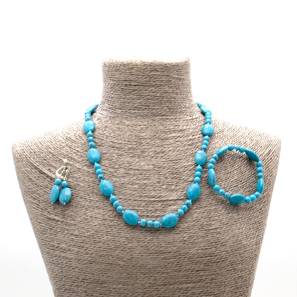 Фото товара бусы,браслет,серьги из бирюзы имитации таблетка овальная