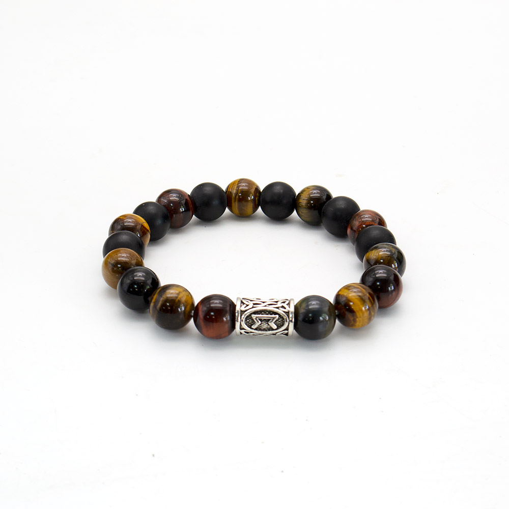 Фото товара браслет из тигровго,бычьего,соколиного глаза шар 10 мм с руной в ассортименте