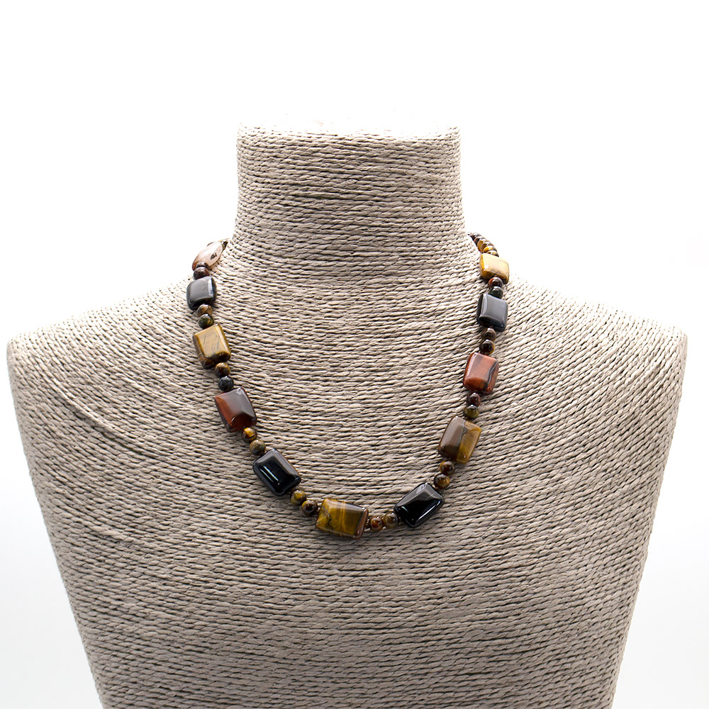 Фото товара бусы из тигрового, бычьего и соколиного глаза таблетка прямоугольная