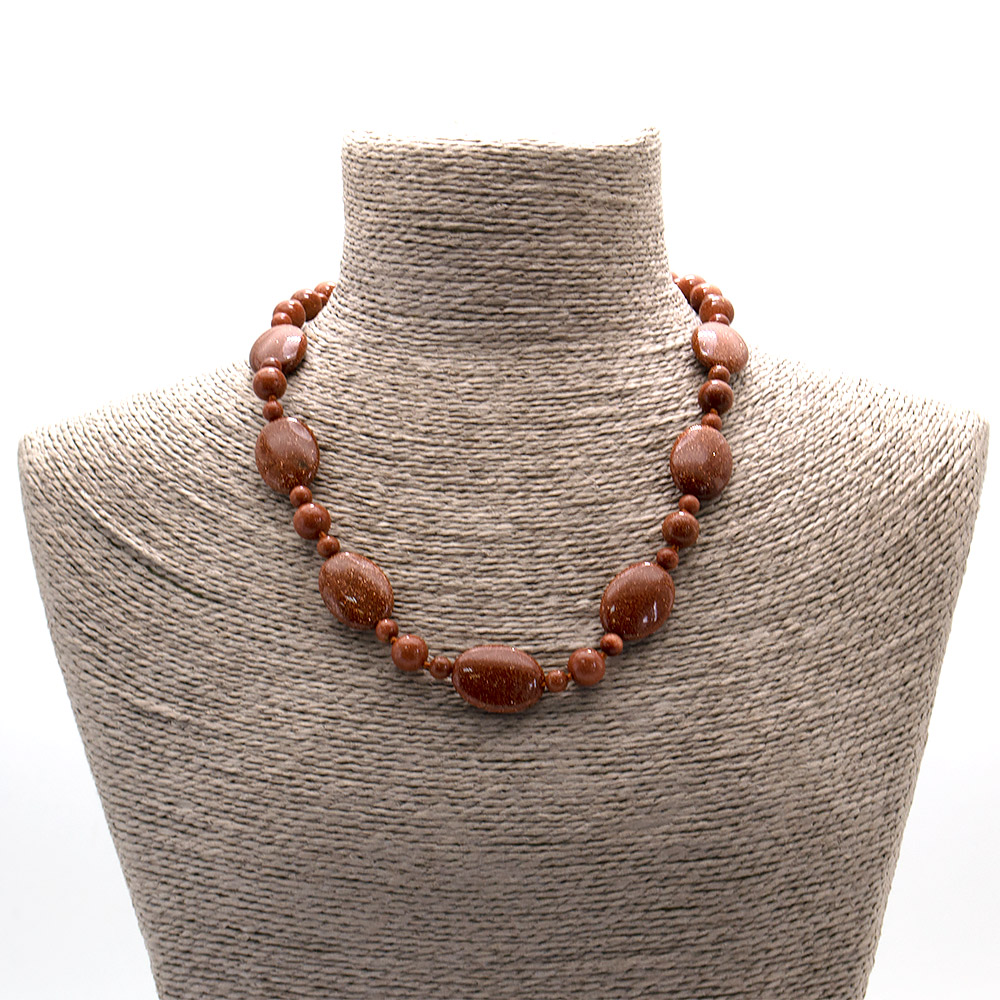 Фото товара бусы из авантюрина синтетического коричневого таблетка овальная 25*18 мм