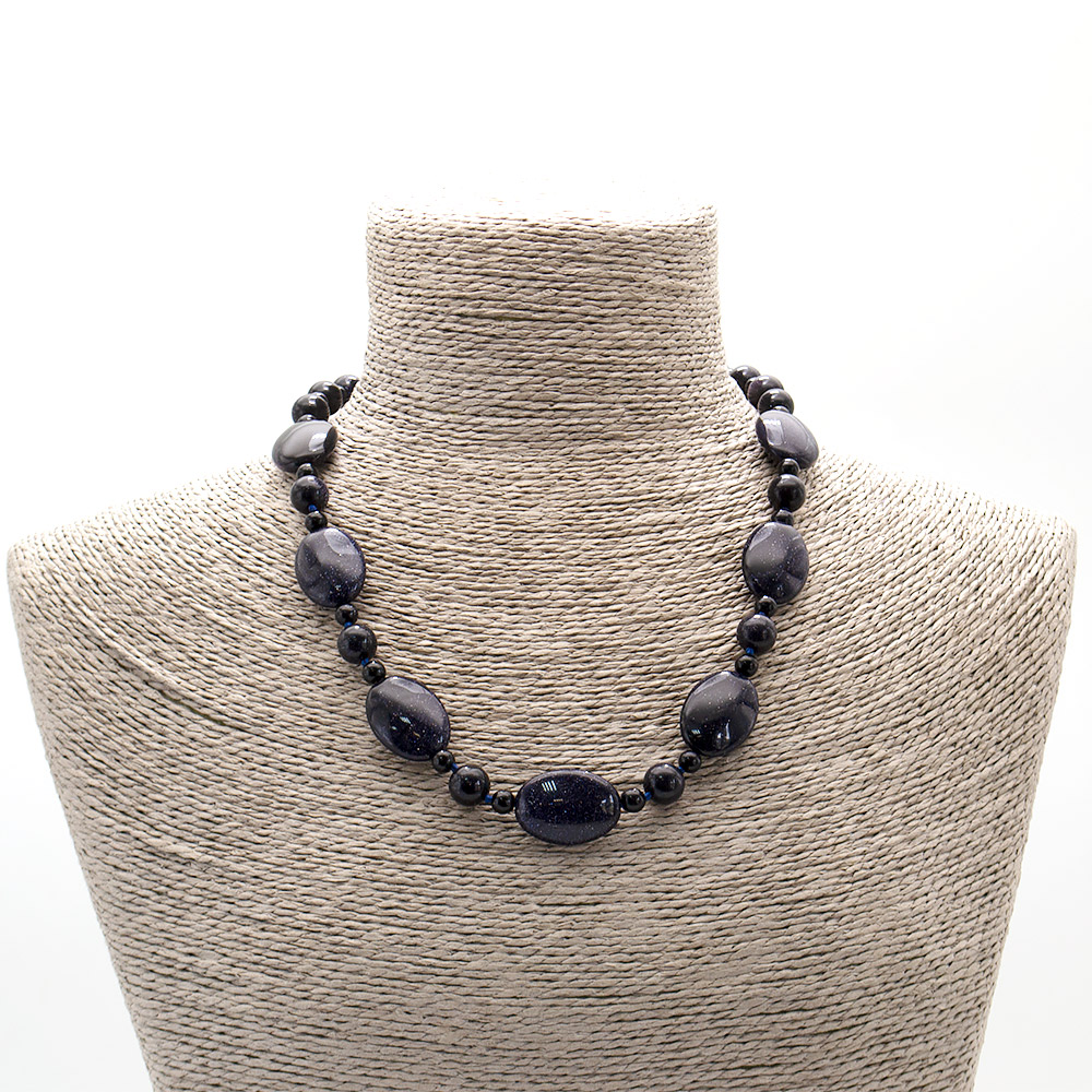 Фото товара бусы из авантюрин синтетический синий таблетка овальная 25*18 мм