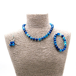 Бусы,браслет,серьги из агата цв.синий шар 10 мм