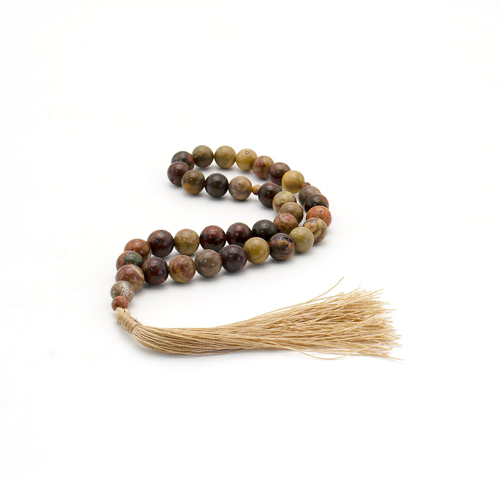 Фото товара четки из яшмы "пикассо" 10 мм 33 бусины