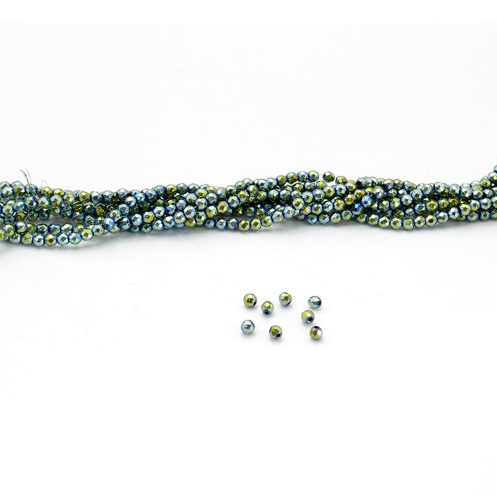 Фото товара гематит цвет зелено-голубой шар грань 3 мм