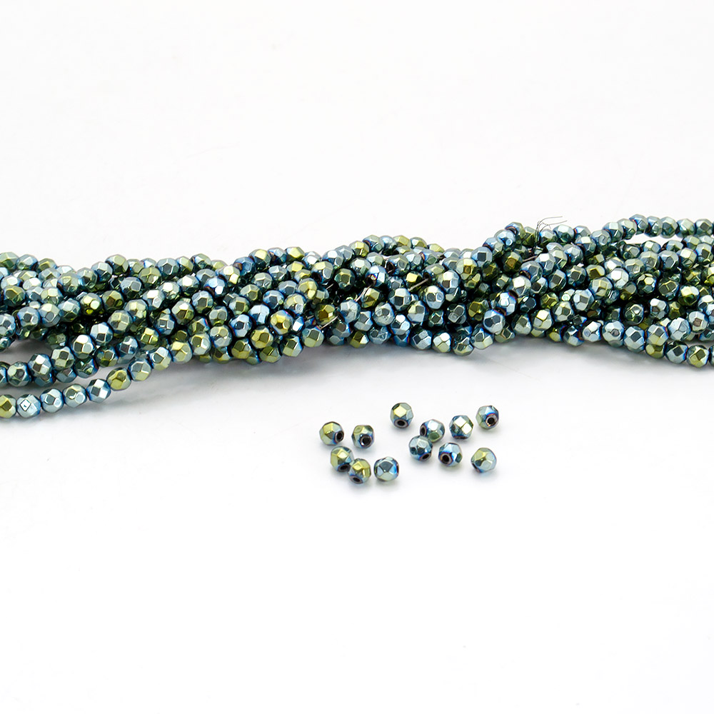 Фото товара гематит цвет зелено-голубой шар грань 4 мм