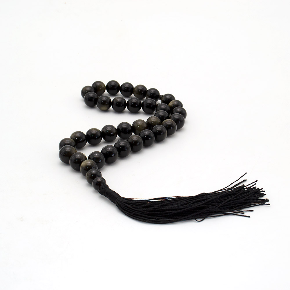 Фото товара четки из обсидиана серебристого 12 мм 33 бусины