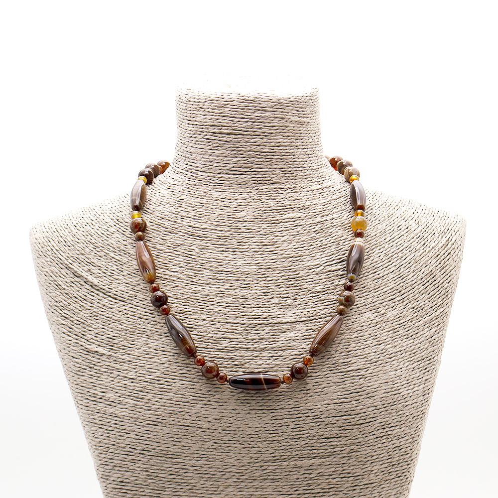 Фото товара бусы из агата тонированного коричневого бочонок 18*13 мм