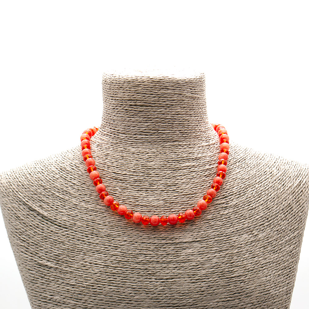 Фото товара бусы из кальцита оранжевого 8 мм с цирконом