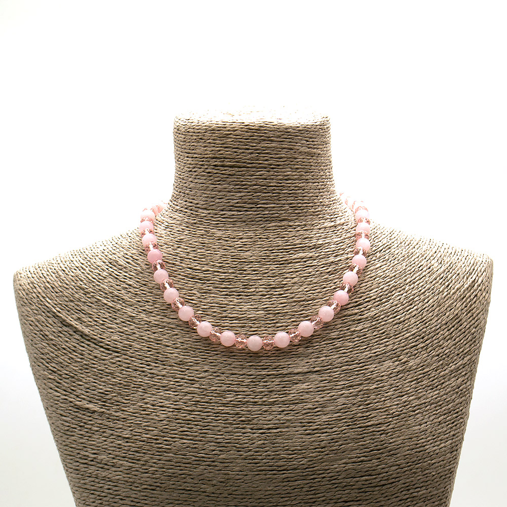 Фото товара бусы из кальцита розового 8 мм с цирконом