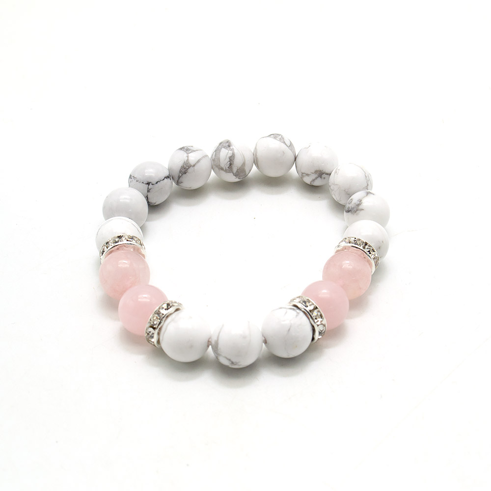 Фото товара браслет из кахолонга и розового кварца шар 10 мм с фурнитурой "стразы"