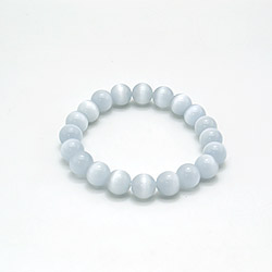 Браслет из кошачьего глаза имитации цвет бело-серый шар 10 мм