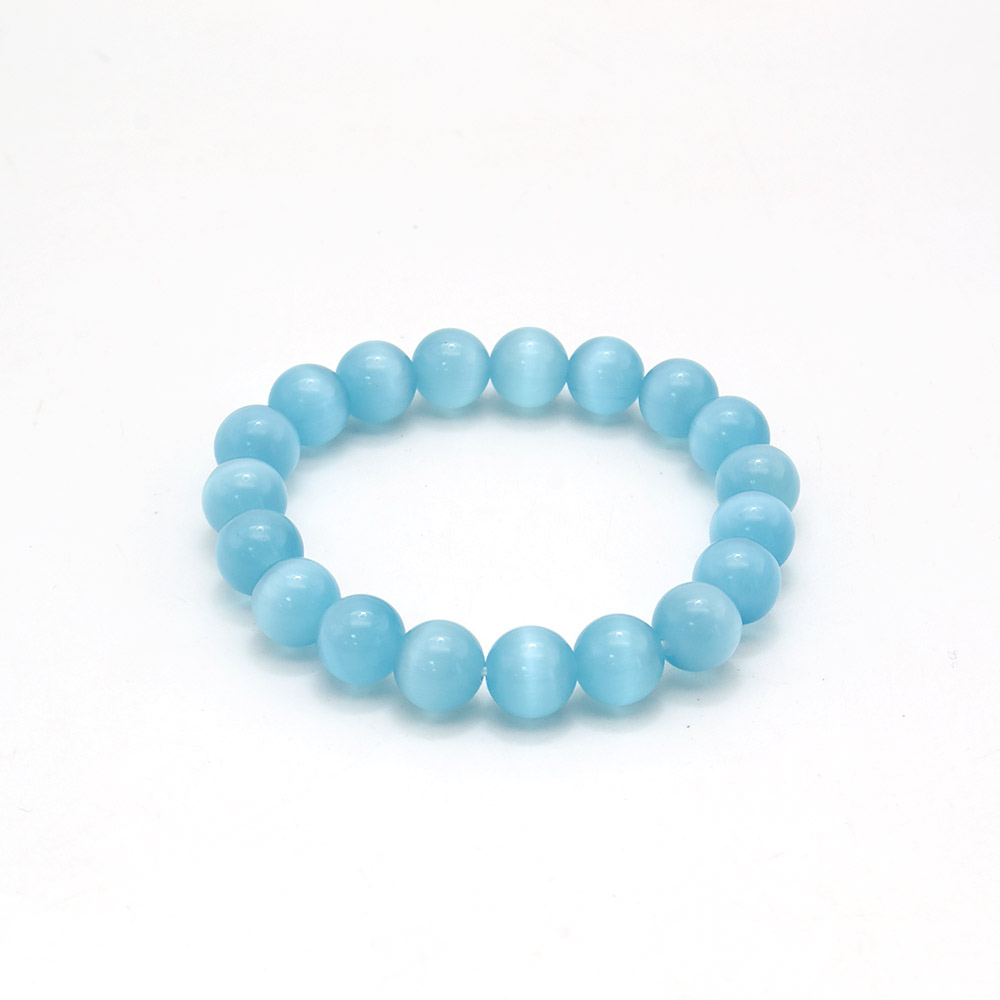 Фото товара браслет из кошачьего глаза имитации цвет лазурный шар 10 мм