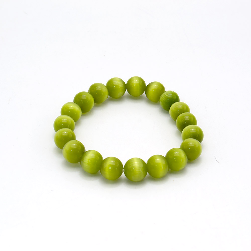Фото товара браслет из кошачьего глаза имитации цвет оливковый шар 10 мм