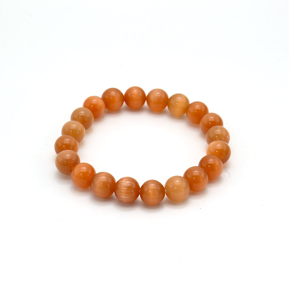 Фото товара браслет из кошачьего глаза имитации цвет оранжевый шар 10мм