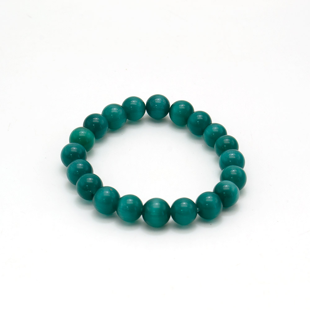 Фото товара браслет из кошачьего глаза имитации цвет изумрудный шар 10 мм