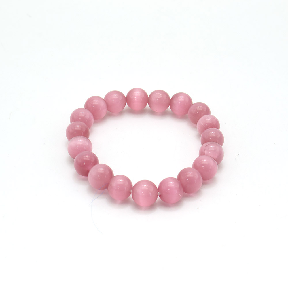 Фото товара браслет из кошачьего глаза имитации цвет пыльно-розовый шар 10 мм