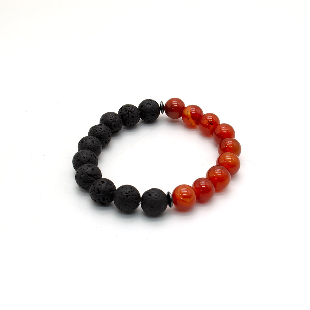 Фото товара браслет из сердолика, лавы шар 10 мм и вставками из гематита 