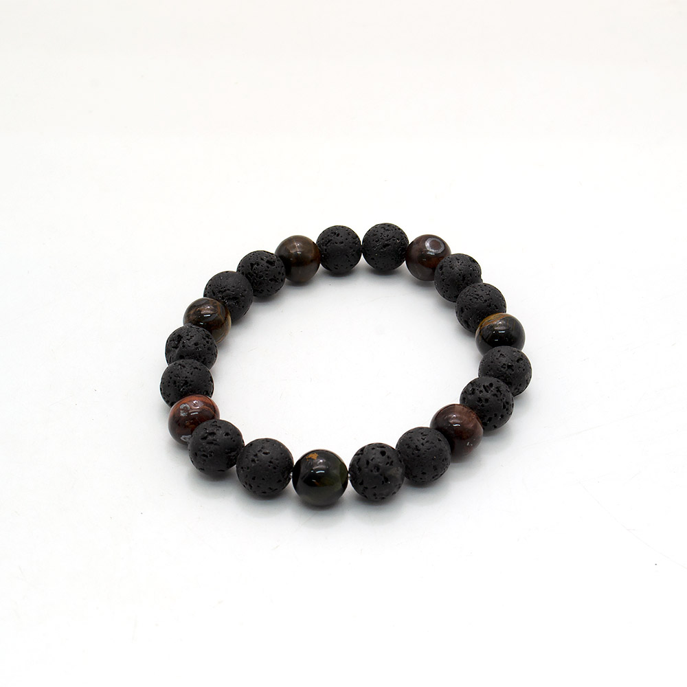 Фото товара браслет из тигрового, соколиного, бычьего глаза с лавой шар 10 мм