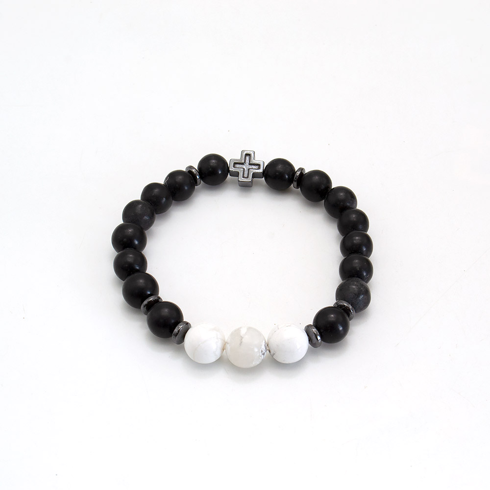 Фото товара браслет из шунгита, кахолонга шар 10 мм с фурнитурой "крест"