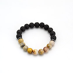 Браслет из яшмы желтой, лавы шар 10 мм с фурнитурой