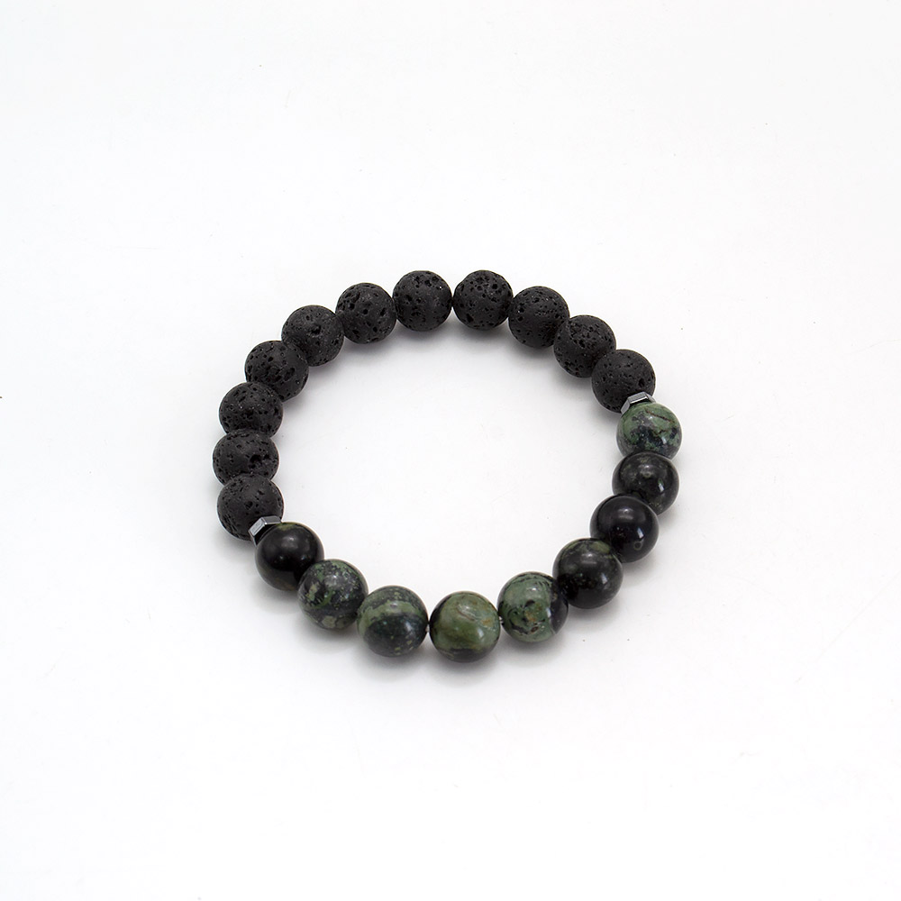 Фото товара браслет из яшмы камбаба, лавы шар 10 мм с фурнитурой 50/50