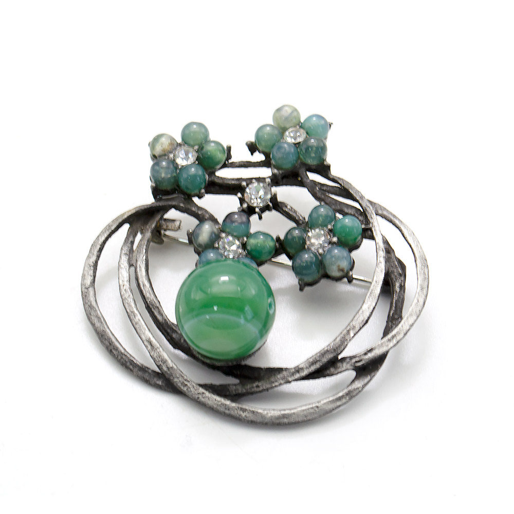 Фото товара брошь "кольцо" зеленый агат а0093