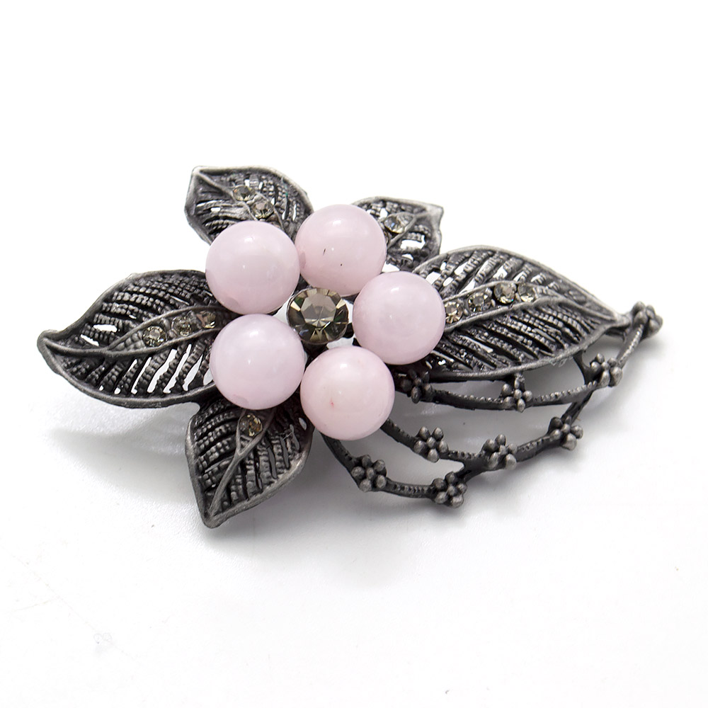 Фото товара брошь "цветок ажурный" розовый кварц а0446