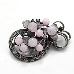 Брошь "Бутоньерка со стразами" розовый кварц А0081