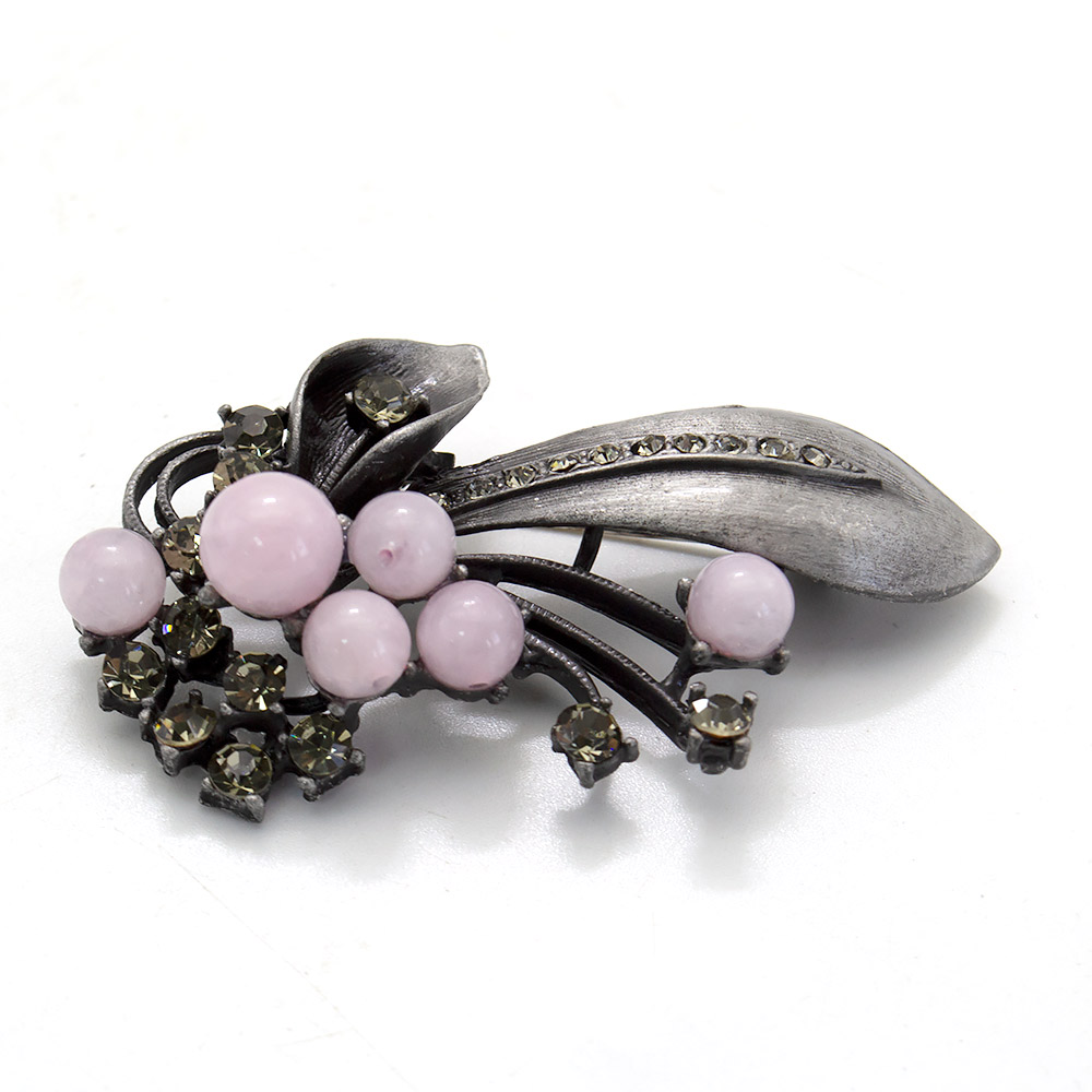 Фото товара брошь "бутон с листом" розовый кварц а0171