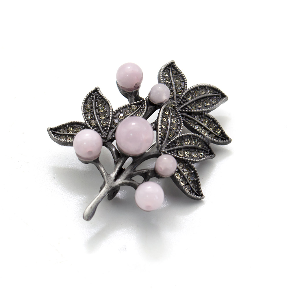 Фото товара брошь "букет со стразами" розовый кварц а0443