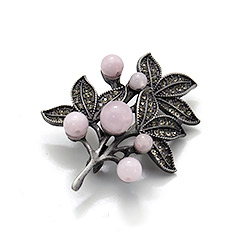 Брошь "Букет со стразами" розовый кварц А0443
