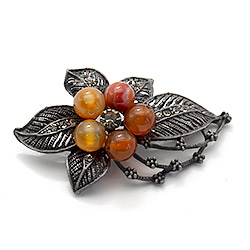 Брошь "Цветок ажурный" сердолик А0446