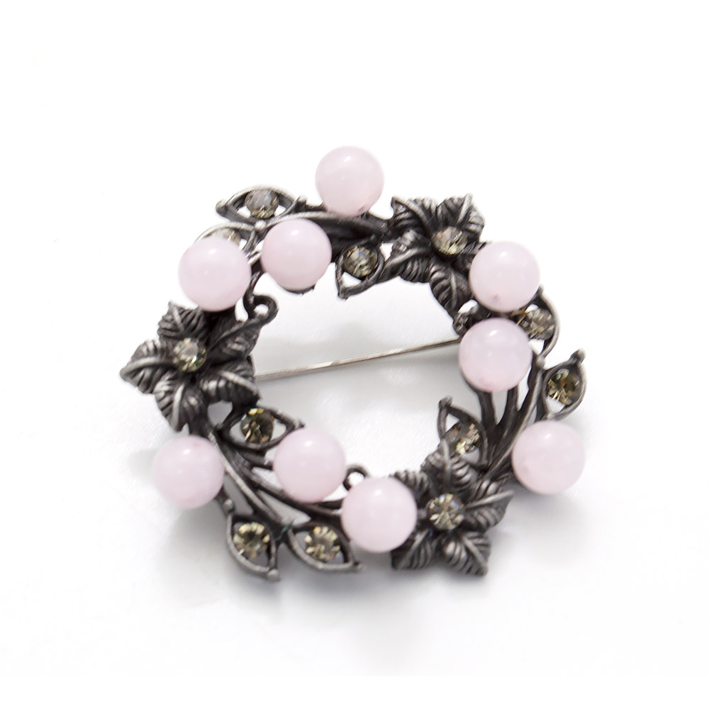 Фото товара брошь "венок с цветами" розовый кварц а0098
