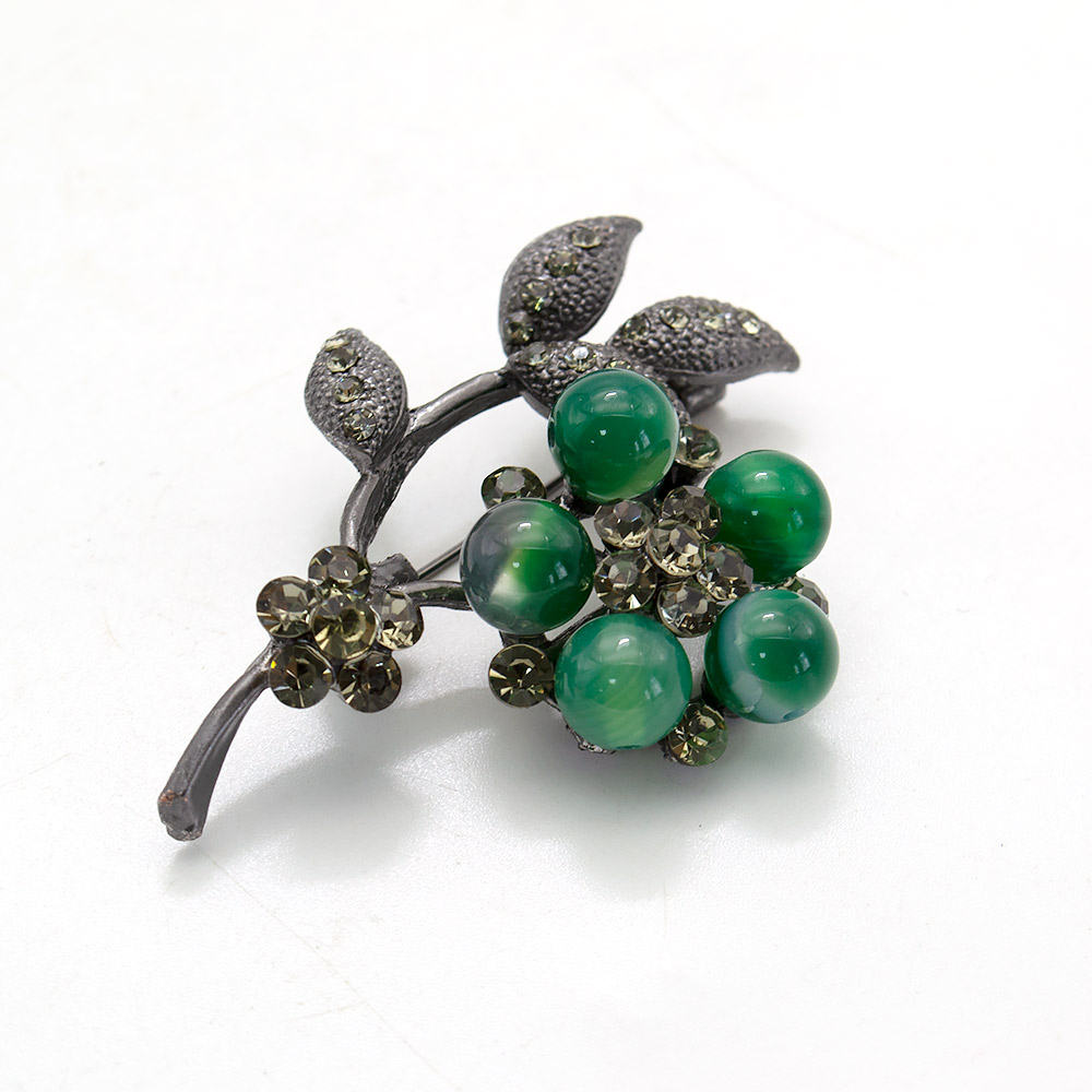 Фото товара брошь "цветок со стразами" зеленый агат а0127