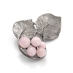 Брошь "Кувшинка" розовый кварц А0108