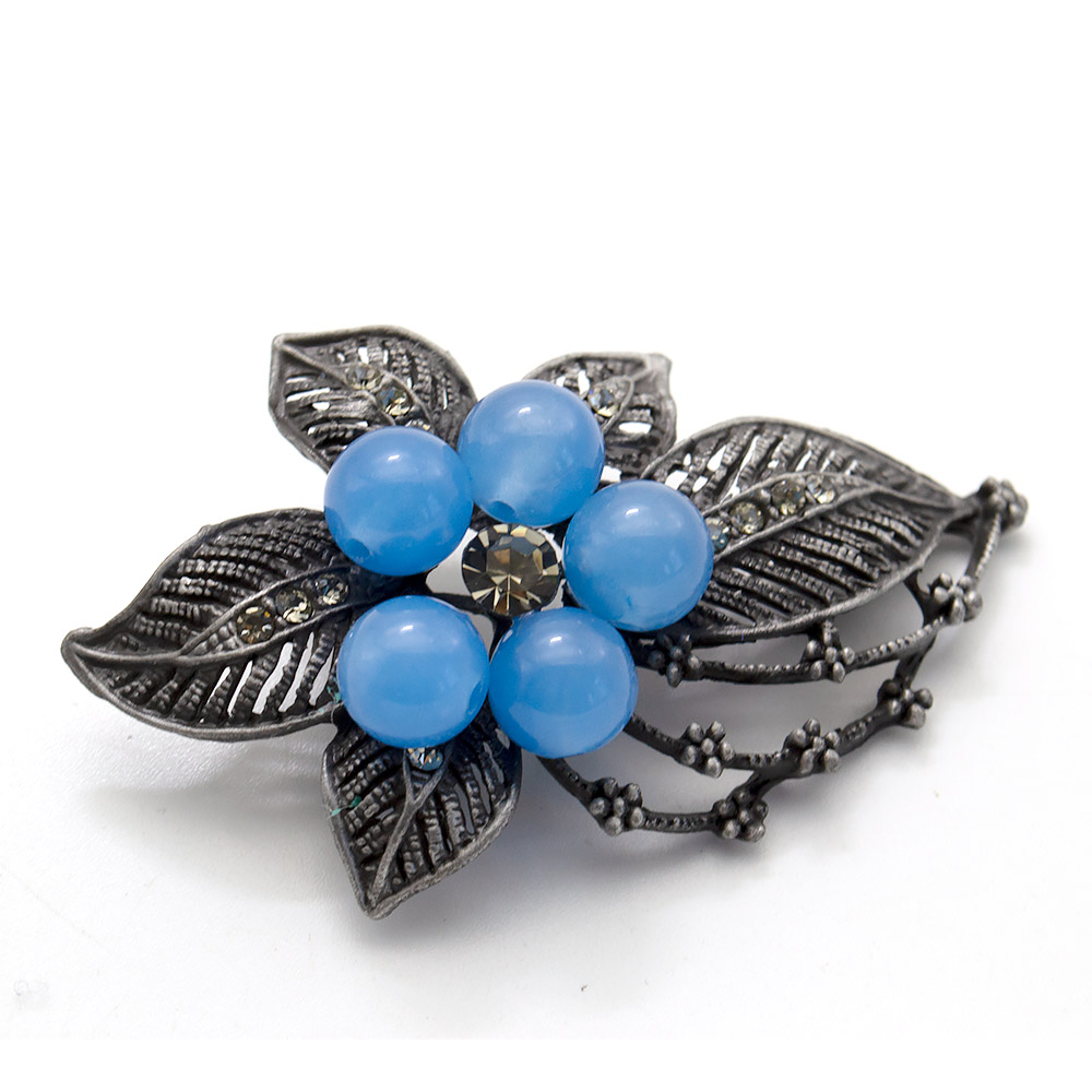 Фото товара брошь "цветок ажурный" кварц голубой а0446