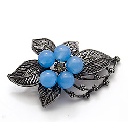 Брошь "Цветок ажурный" кварц голубой А0446