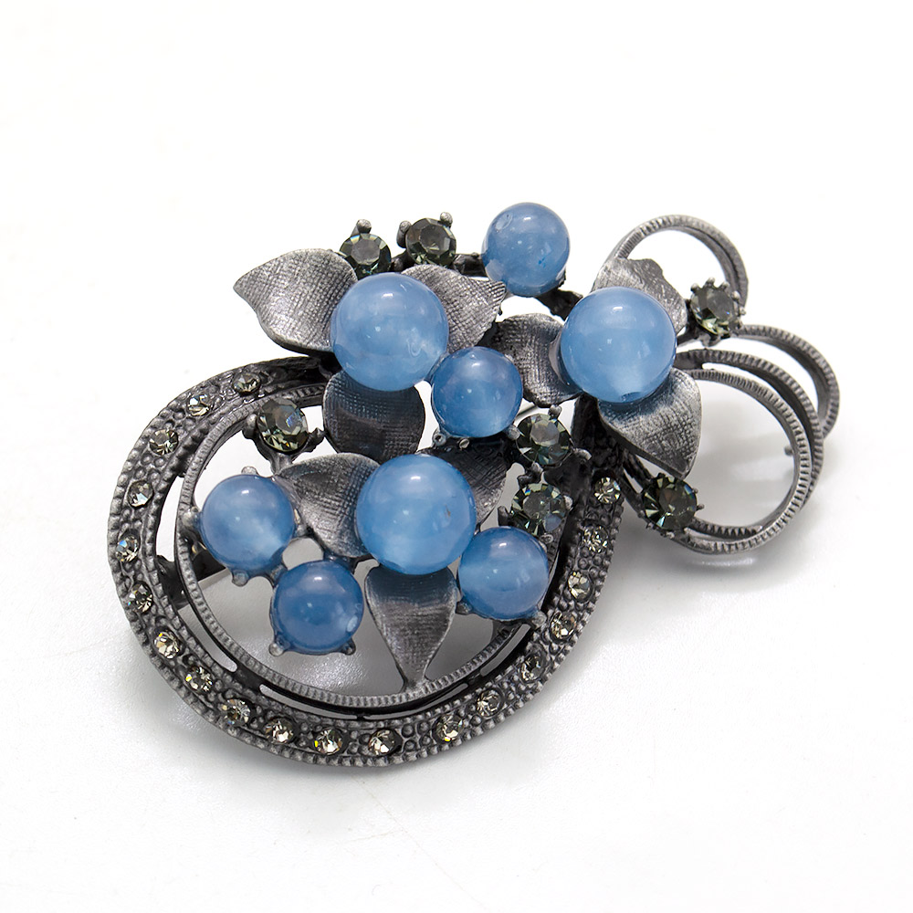 Фото товара брошь "бутоньерка со стразами" голубой агат а0081
