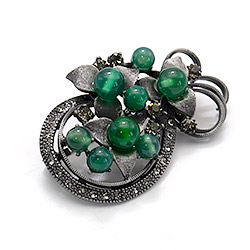 Брошь "Бутоньерка со стразами" зеленый агат А0081