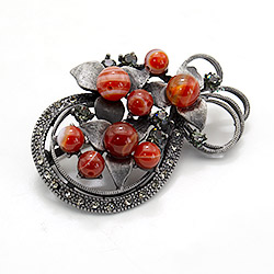 Брошь "Бутоньерка со стразами" сердолик А0081