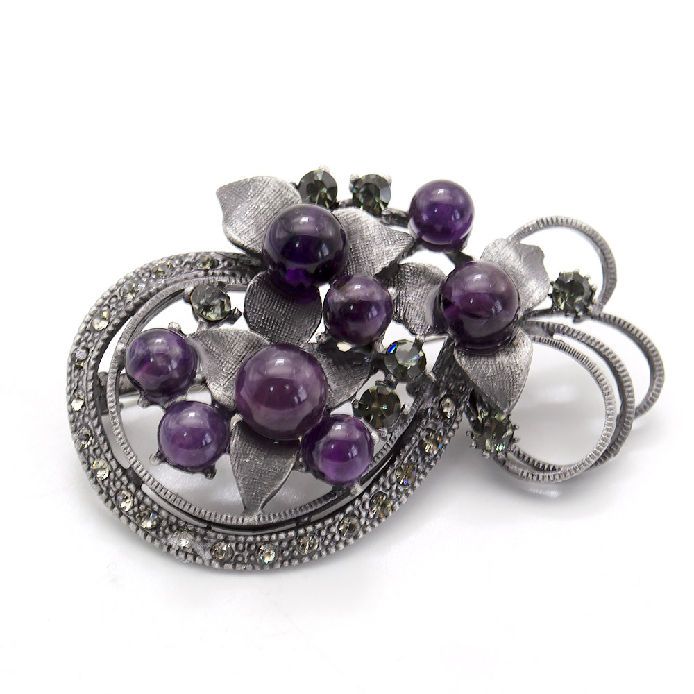 Фото товара брошь "бутоньерка со стразами" аметист а0081