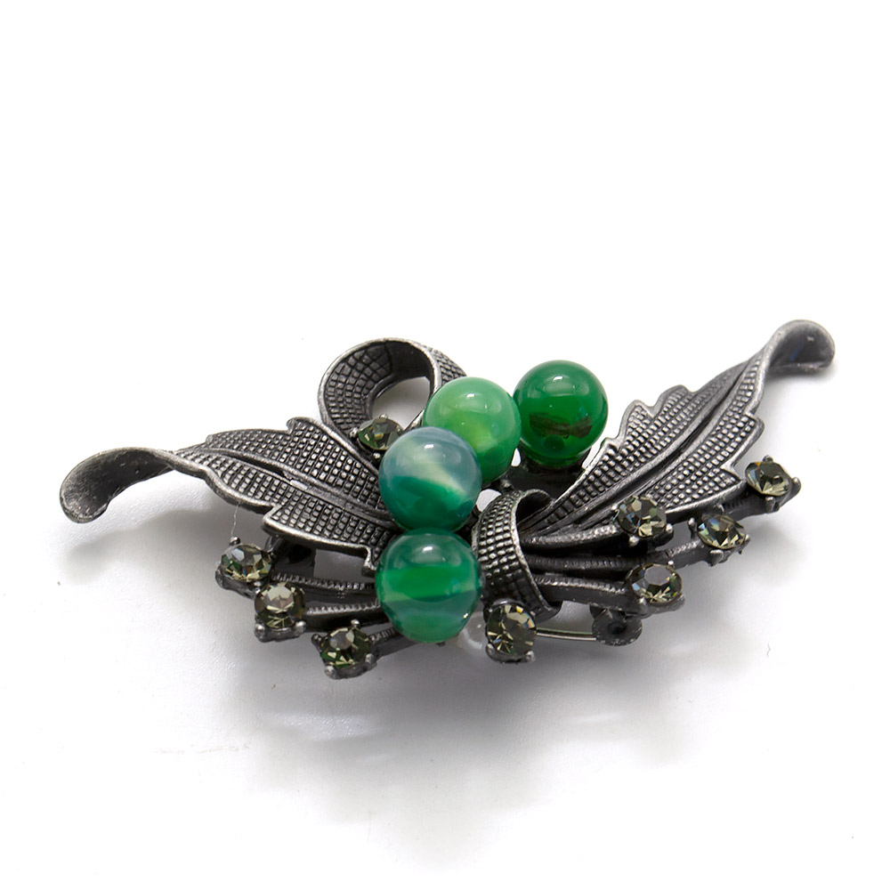 Фото товара брошь "бант 4 камня" зеленый агат а0125